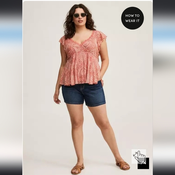 Torrid Pink Flutter Sleeve Smocked Peplum Top - Picture 4 of 12